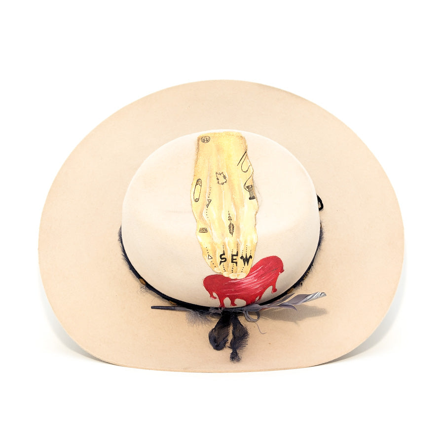 Bone Asymmetrical - Held Heart - Custom Felt Hat