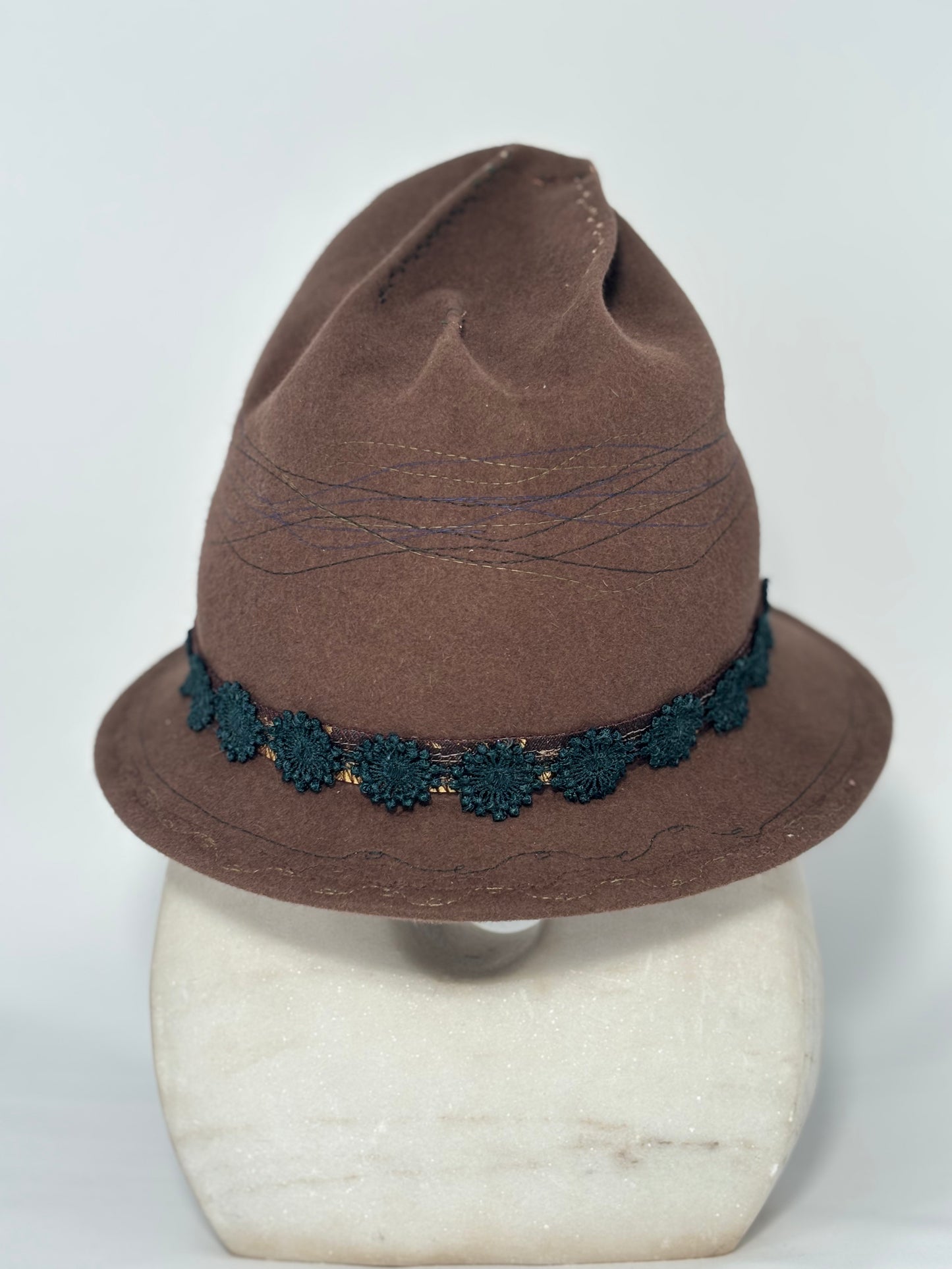Brown Embroider Pinch - Milliner Felt