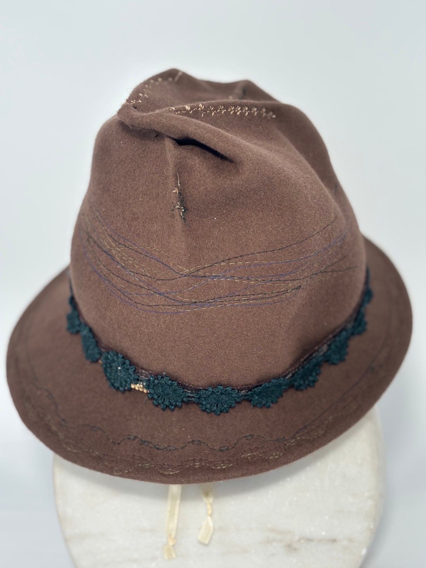 Brown Embroider Pinch - Milliner Felt