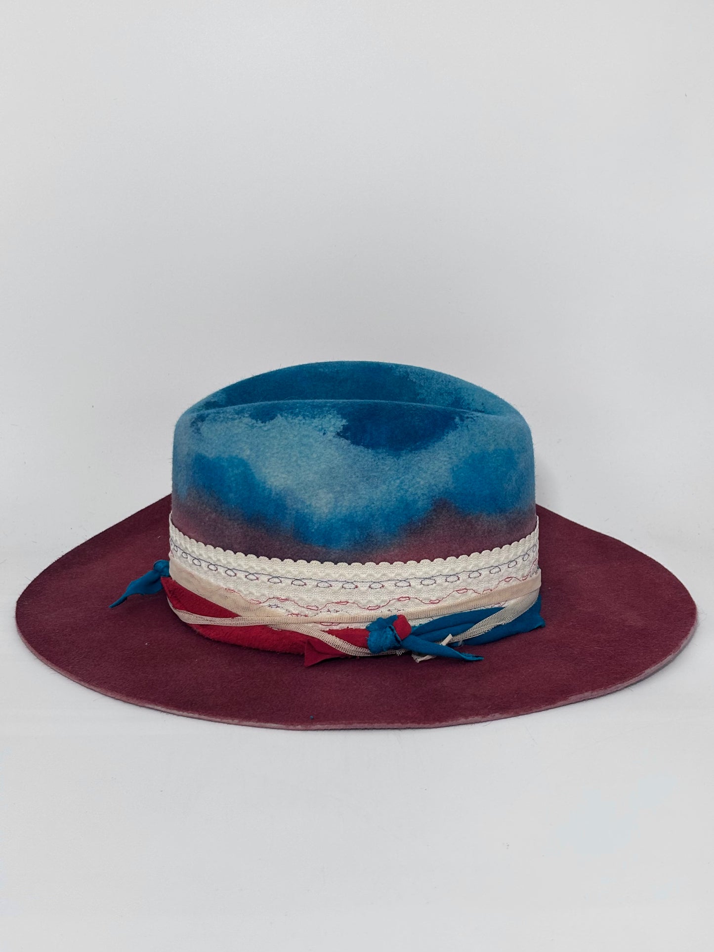 Blue & Red Hand Dyed- Custom Felt Hat